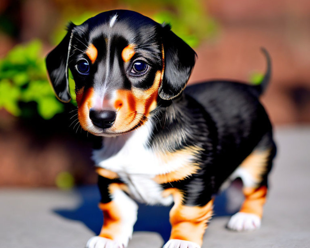 Black and Tan Dachshund Puppy on Sunny Pavement