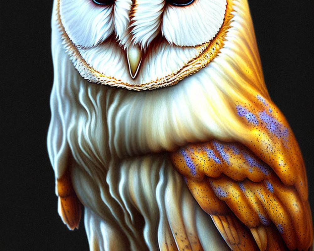 Detailed Barn Owl Illustration with Dark Eyes and Heart-Shaped Face