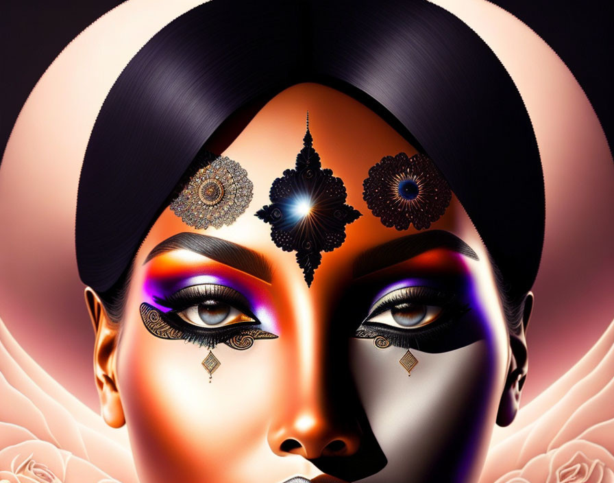 Colorful digital artwork: Woman with intricate headdress