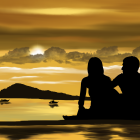 Couple Silhouette on Beach at Sunset