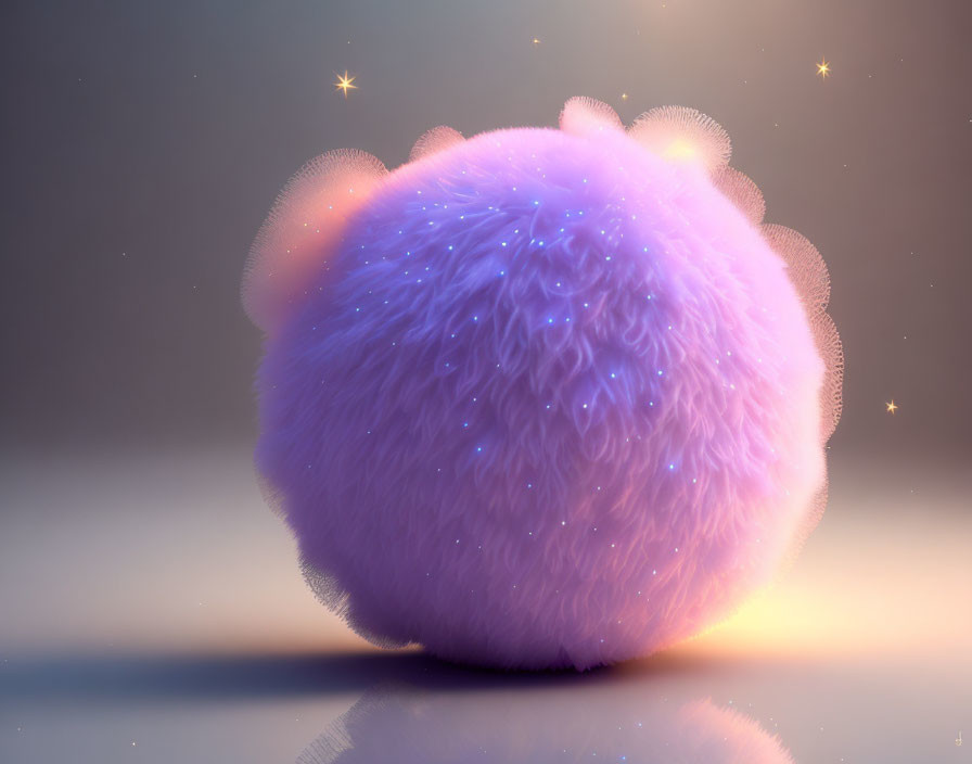 Purple Fluffy Spherical Creature with Stars on Gradient Background