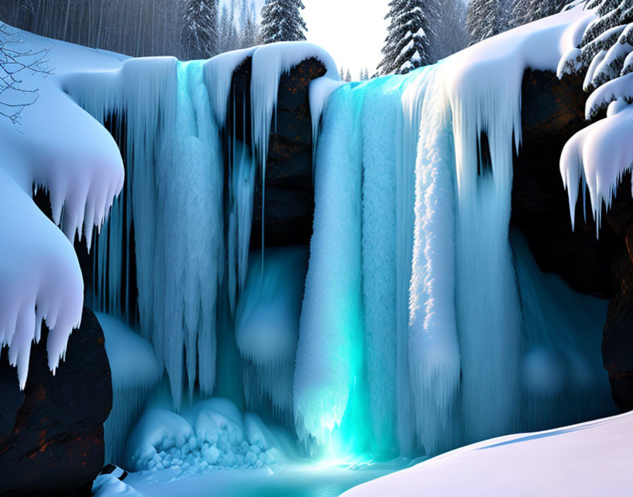 Tranquil Winter Landscape with Frozen Waterfall