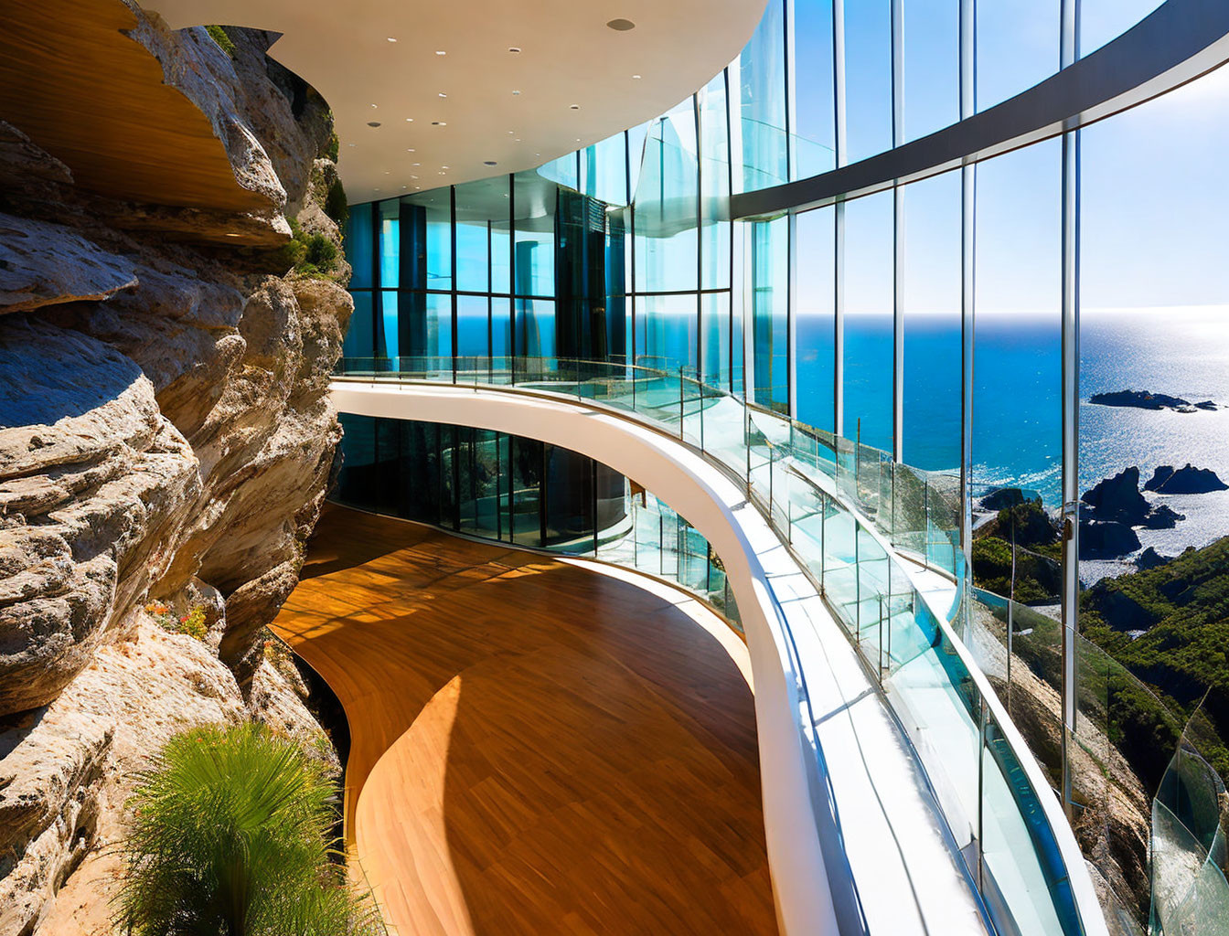 Modern House with Curved Glass Walls & Ocean View