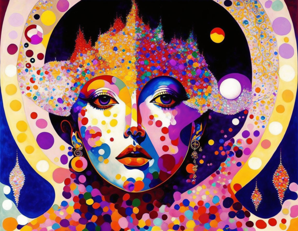 Colorful Abstract Painting of Woman's Face with Cosmic Background