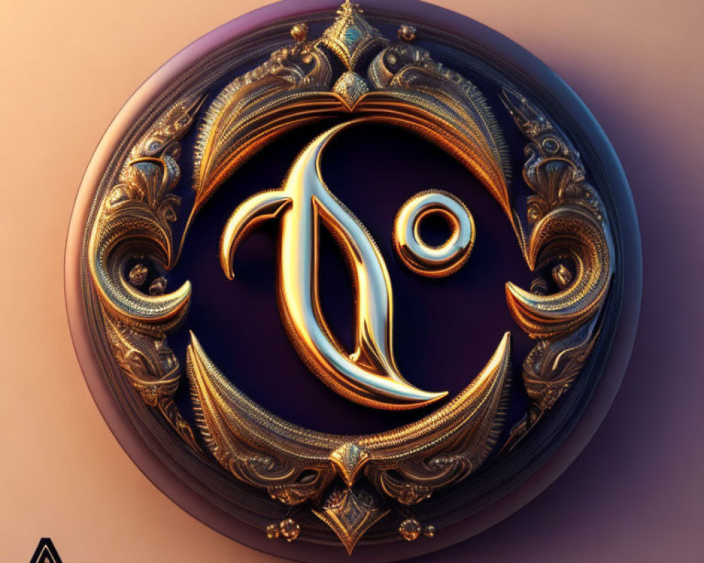 Golden "D" Letter on Purple Baroque Background