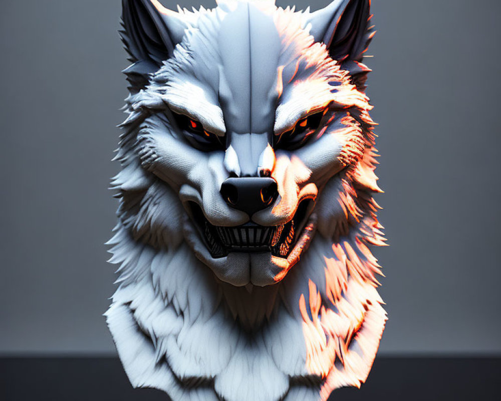 White Wolf with Red Eyes: Menacing 3D Digital Illustration