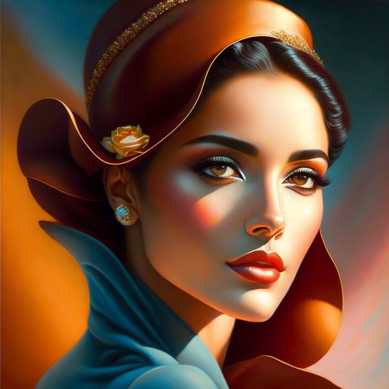 Stylized portrait of woman with striking makeup and vintage hat