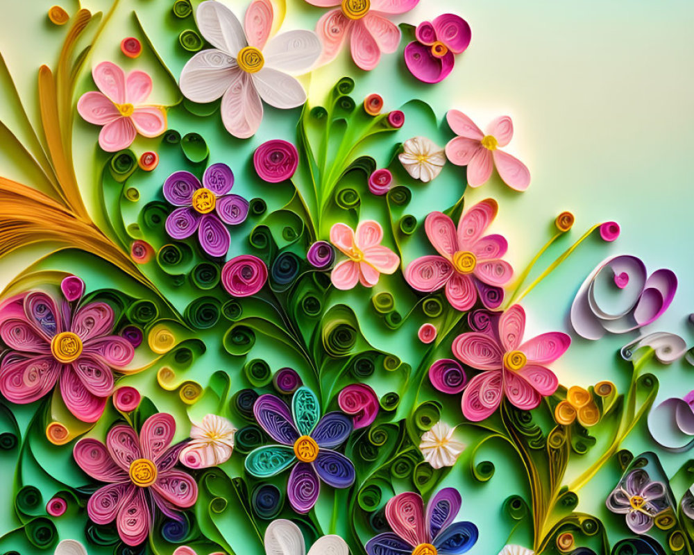 Colorful Quilled Flower Artwork on Gradient Background