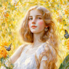 Blonde Woman in Dreamy Floral Digital Art