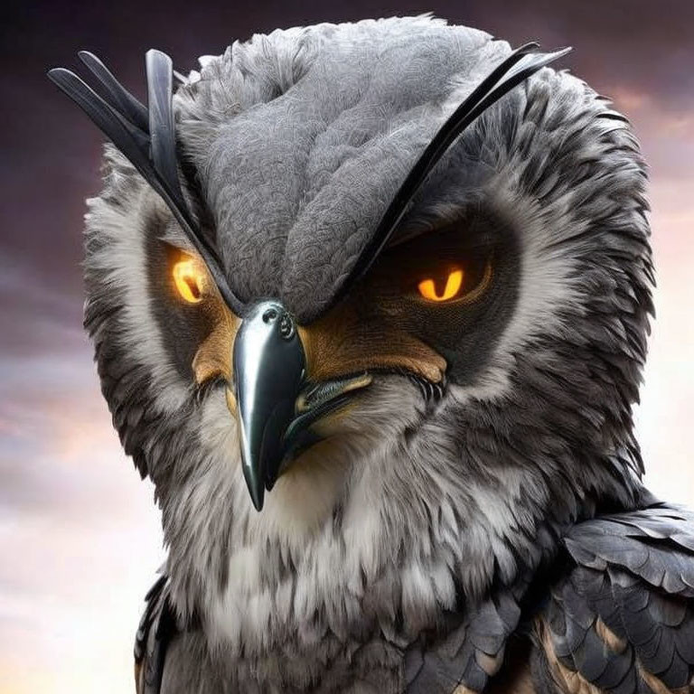 Detailed Digital Eagle with Yellow Eyes and Dramatic Sky Background