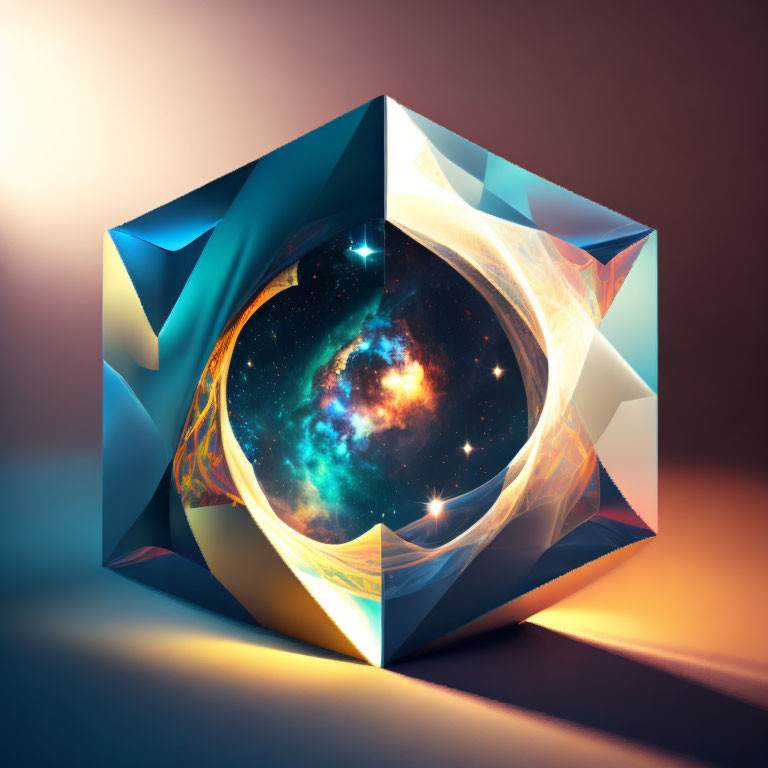 Geometric Crystal with Cosmic Nebula on Gradient Background