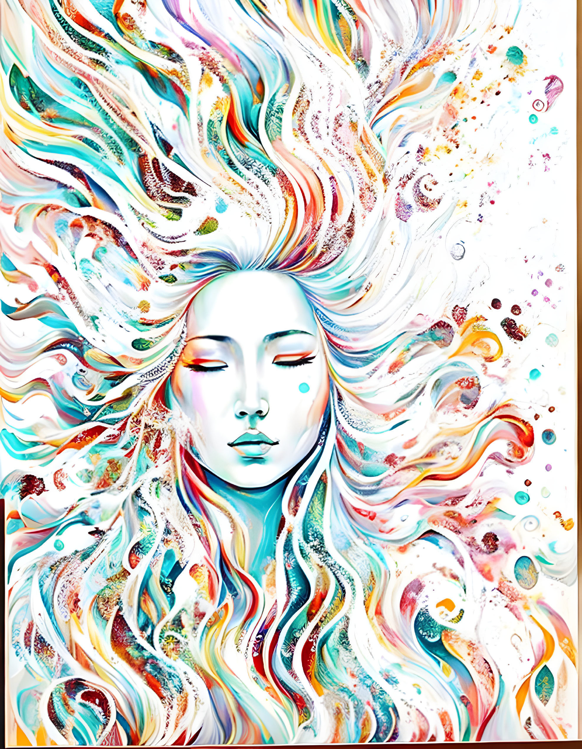 Colorful Abstract Artwork: Woman with Flowing Hair in Vibrant Hues