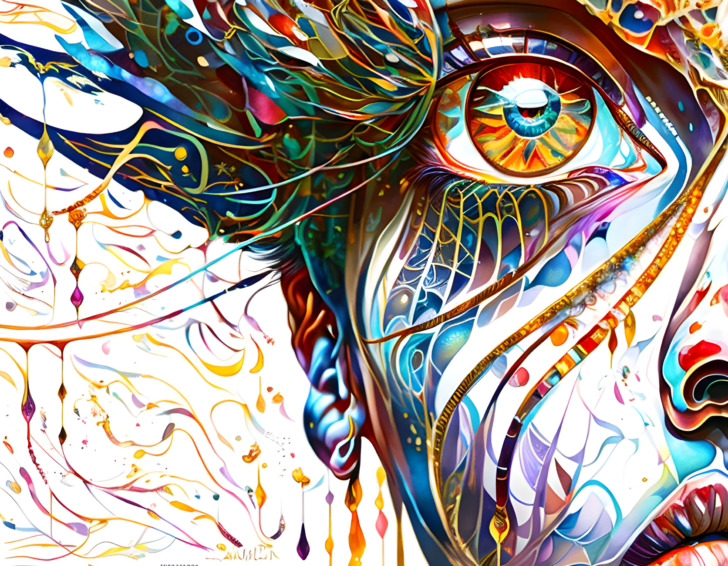 Colorful Abstract Artwork: Eye Surrounded by Swirling Patterns