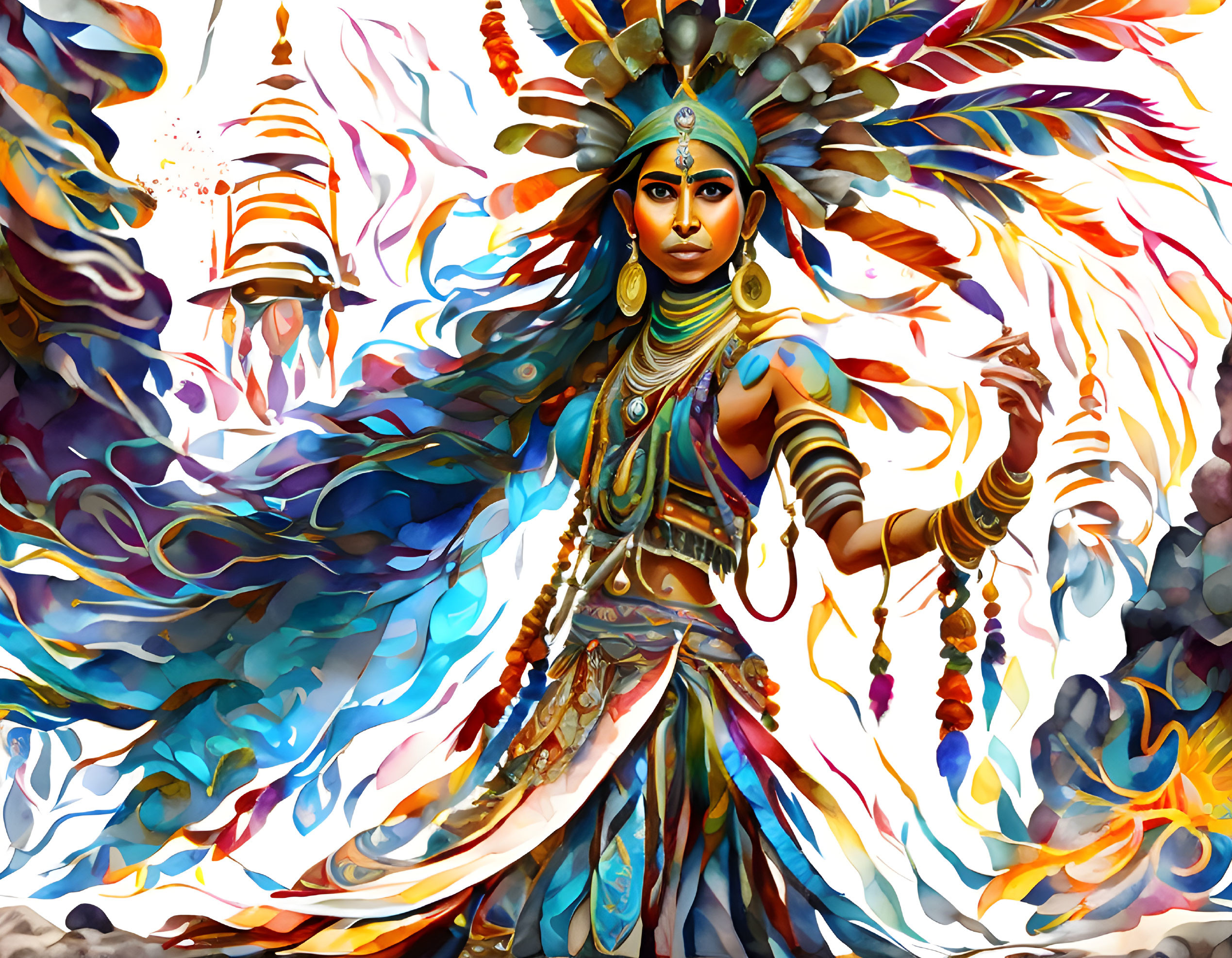 Colorful tribal attire illustration on abstract background