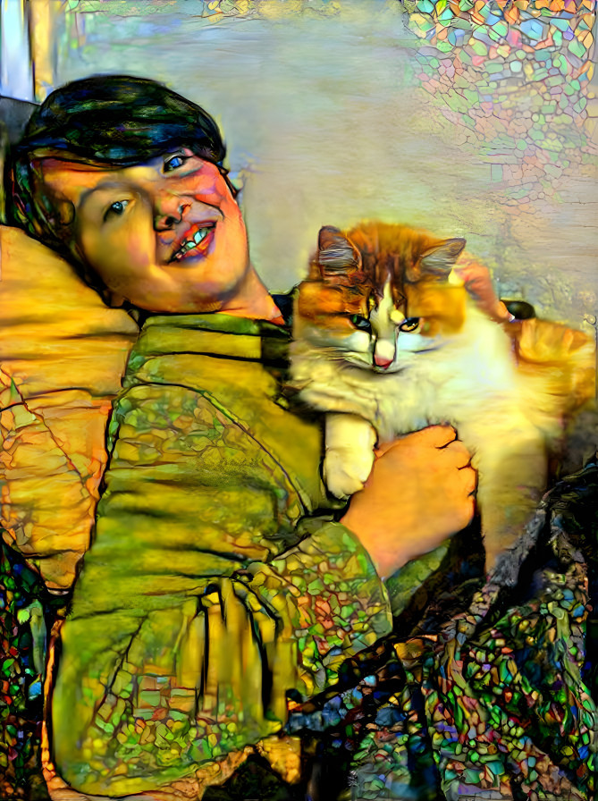 Son and cat