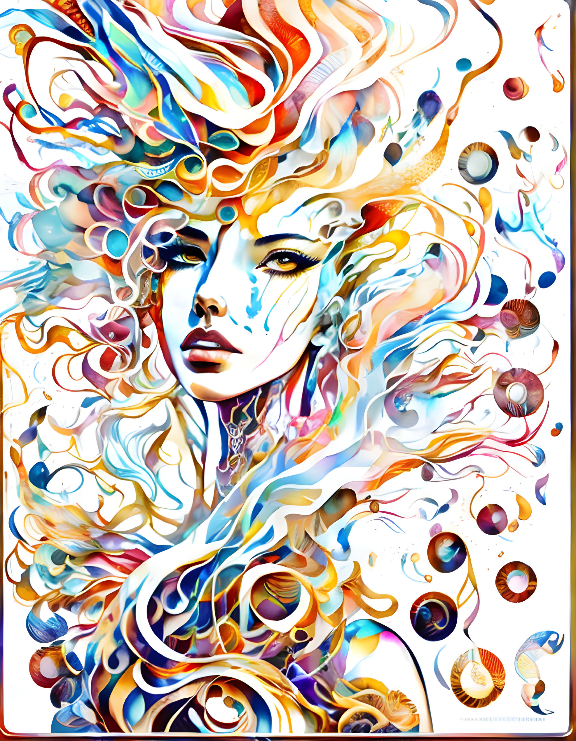 Colorful Abstract Portrait of Woman with Swirling Patterns