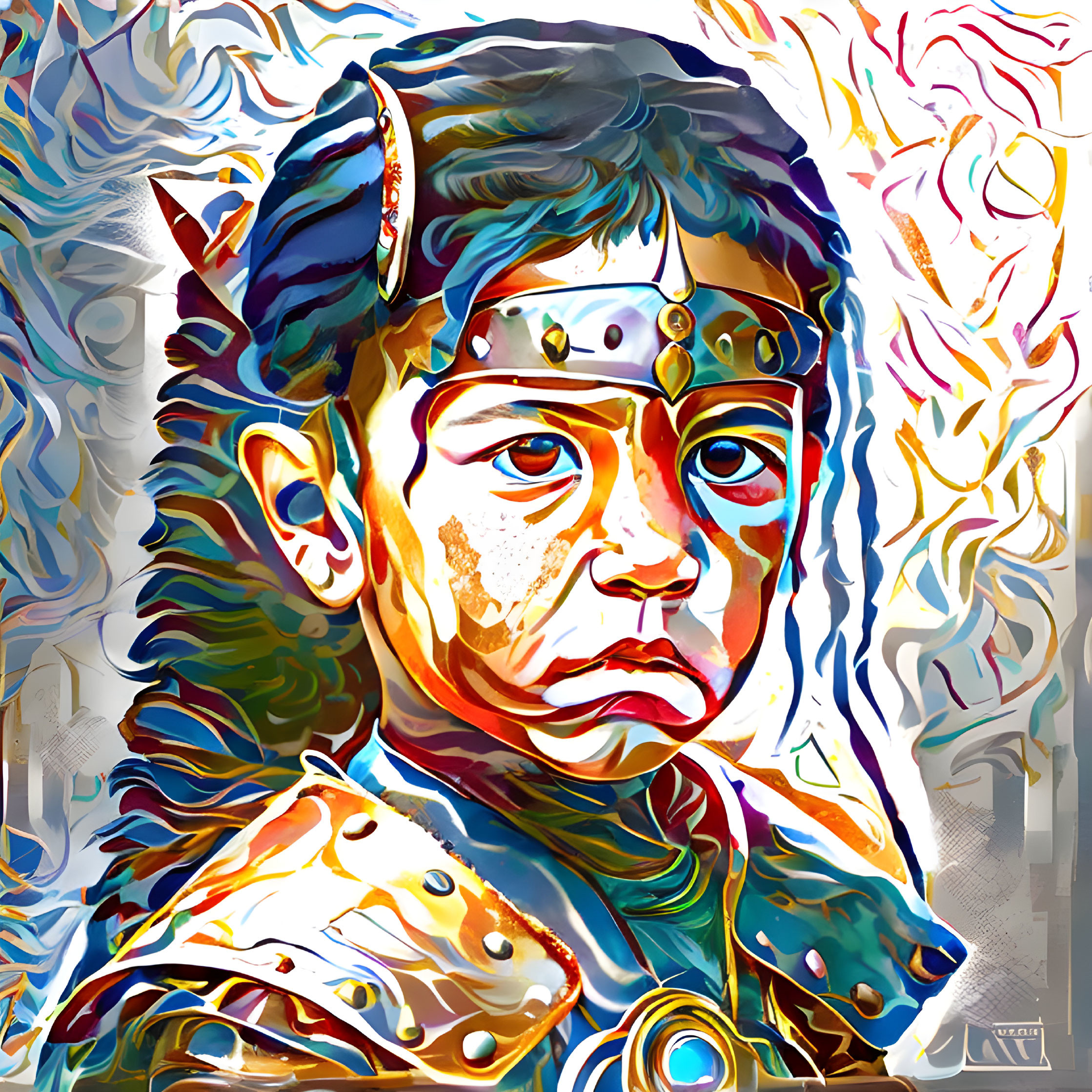 Vibrant digital portrait of child in medieval warrior costume