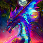 Colorful mythical dragon with intricate designs in cosmic setting