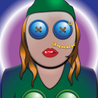 Colorful Illustration of Person in Star Sunglasses with Green Hat and Headphones