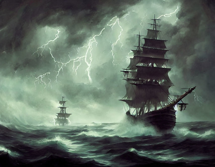 Stormy Seascape: Tall Ships in Tempestuous Weather