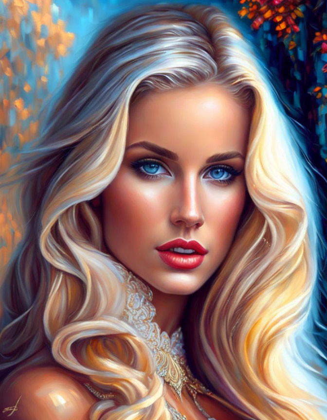 Blonde Woman with Blue Eyes in Digital Painting