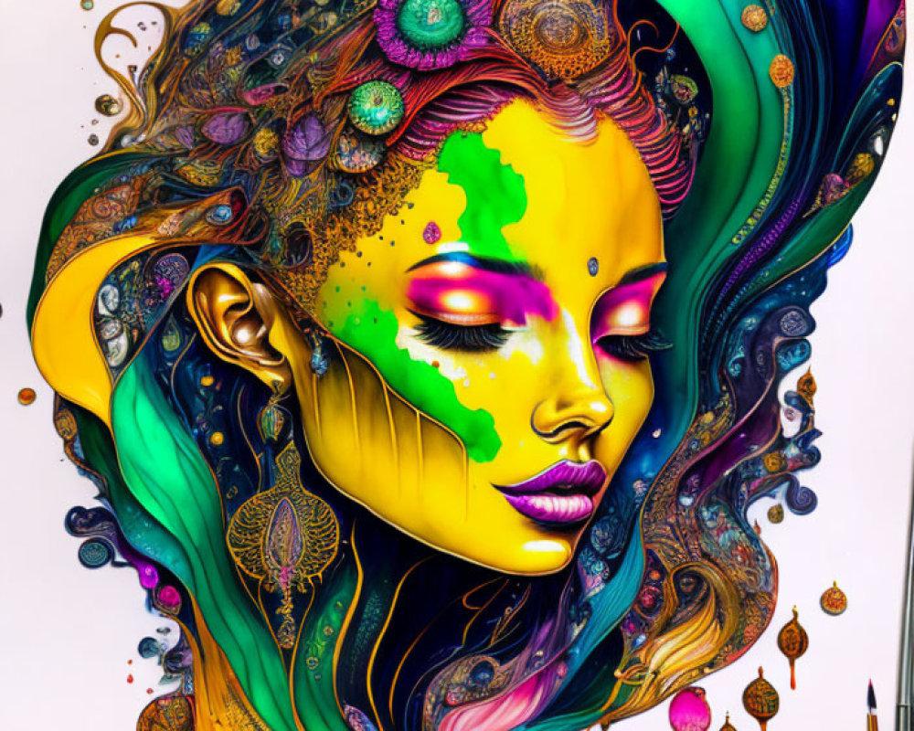 Vibrant profile illustration with surreal elements