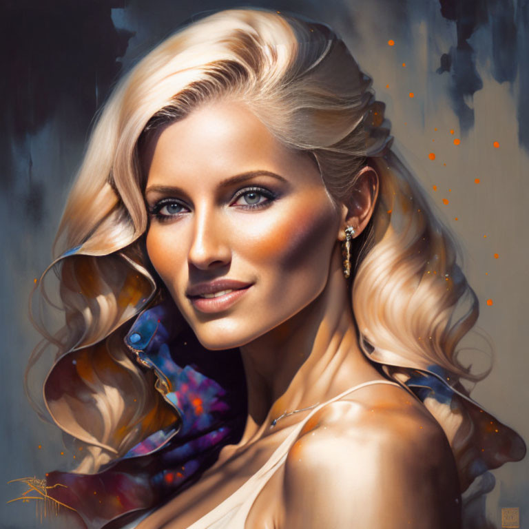 Blonde woman portrait with radiant skin and warm lighting