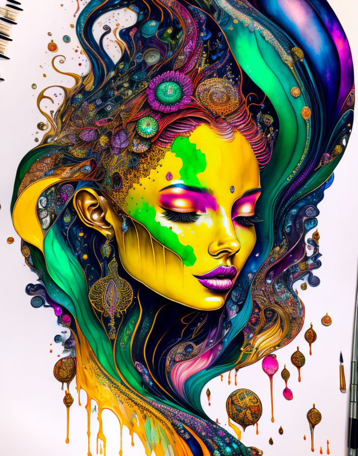 Vibrant profile illustration with surreal elements