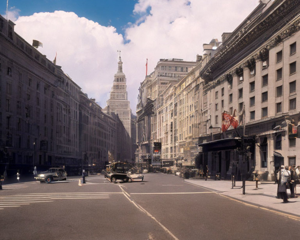 Classic Cars and Tall Buildings on Vintage City Street