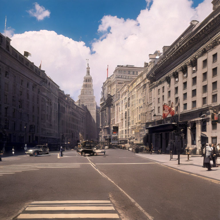 Classic Cars and Tall Buildings on Vintage City Street