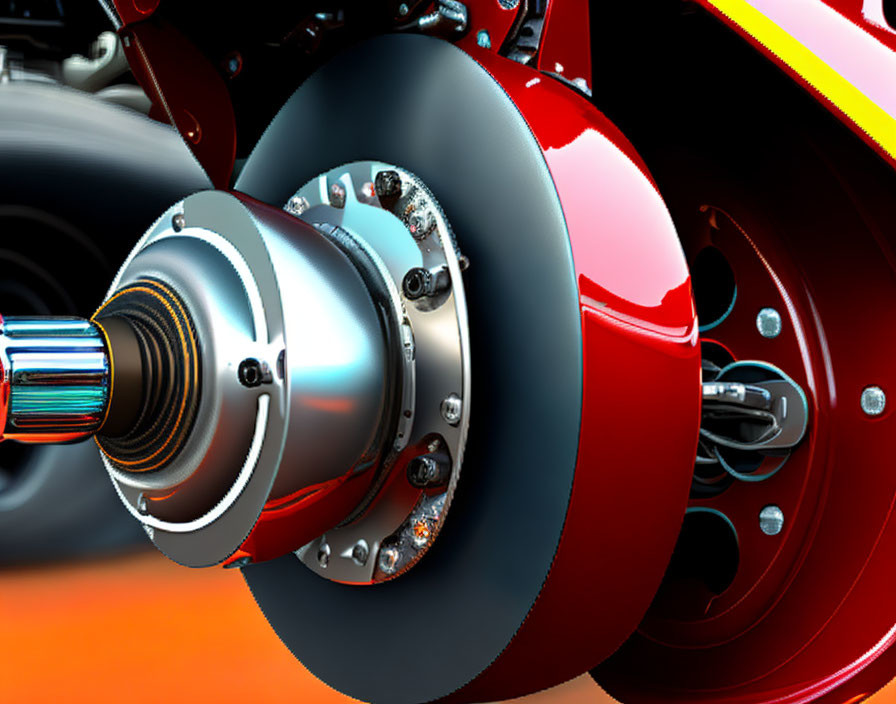 Detailed View of Vehicle's Wheel Assembly Components on Orange Background