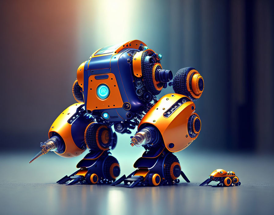 Detailed Image: Two Futuristic Robots with Blue and Yellow Casings