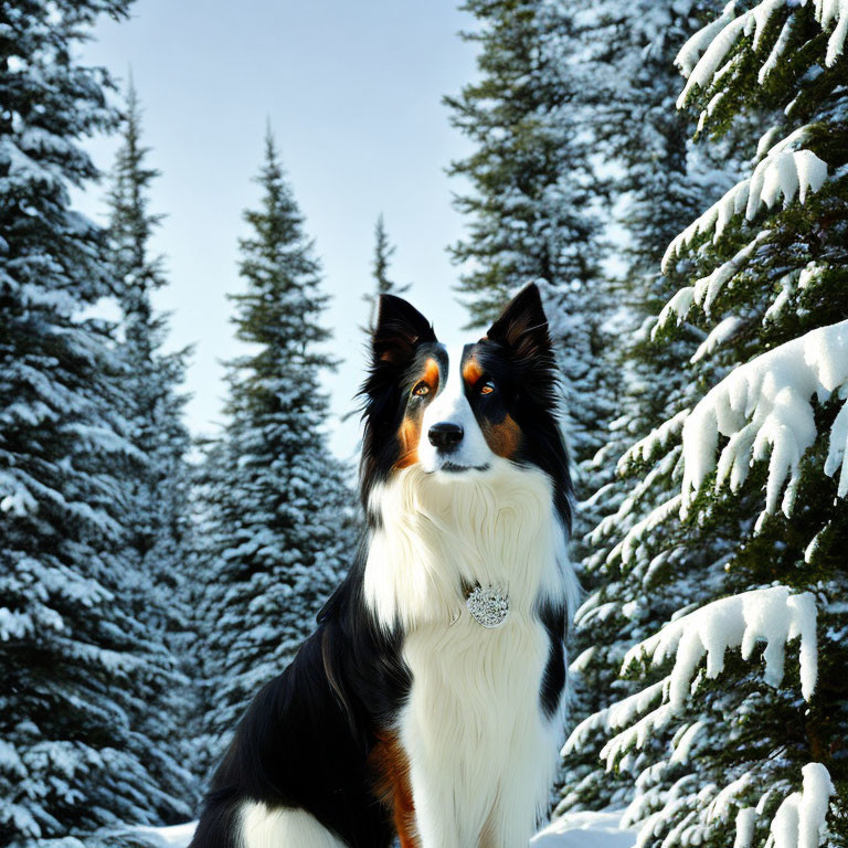 Border Collie winter forest