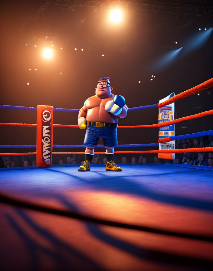 Confident 3D Animated Boxer in Ring with Crowd