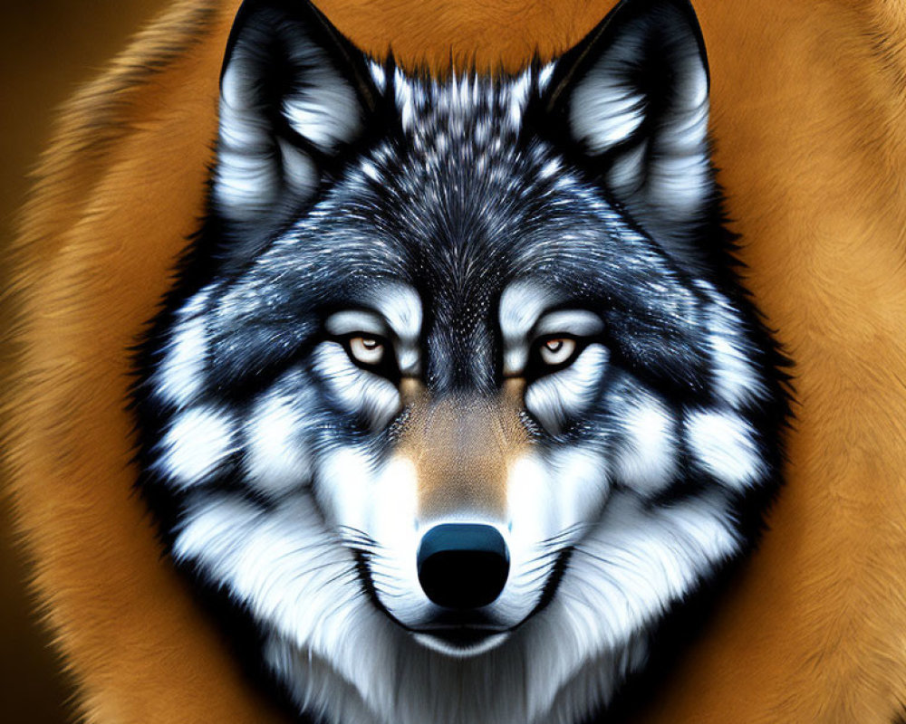 Wolf's Face with Intense Eyes on Golden Background