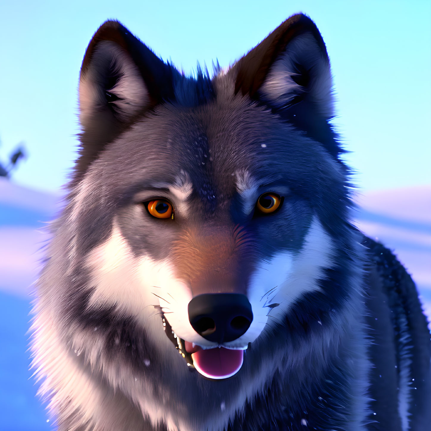 Detailed 3D Animated Wolf with Fur Texture in Snowy Landscape