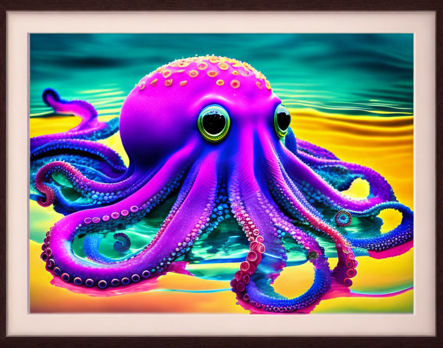 Colorful Stylized Octopus Artwork on Abstract Aquatic Background