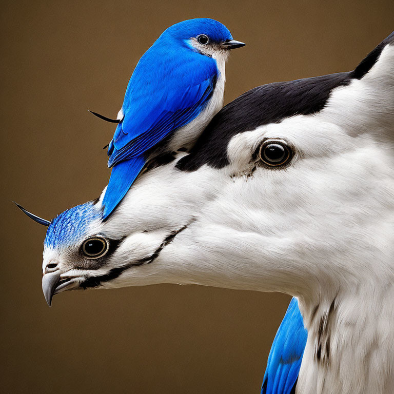 Three colorful birds perched together in striking display