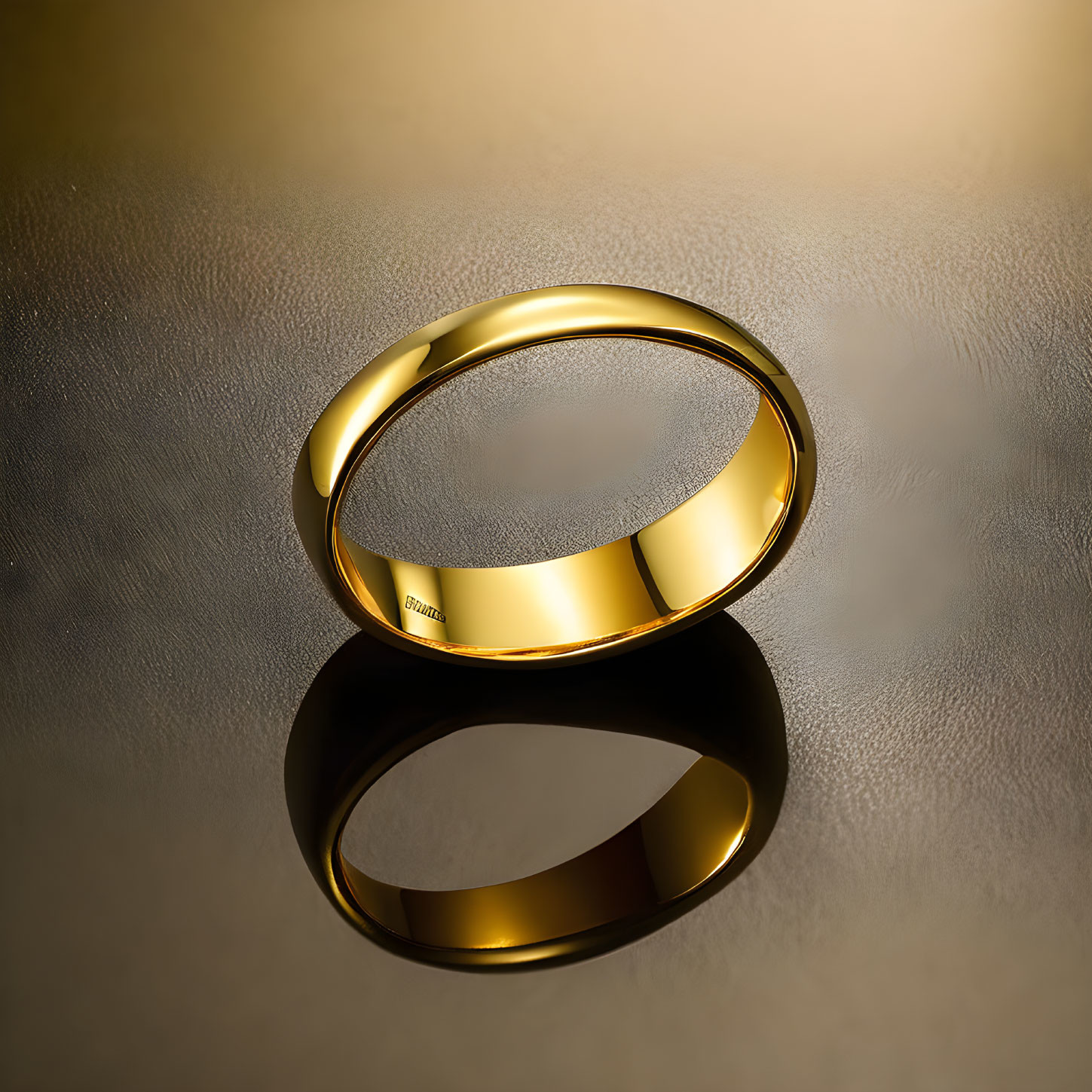 Shiny gold bracelet with sleek design on reflective surface