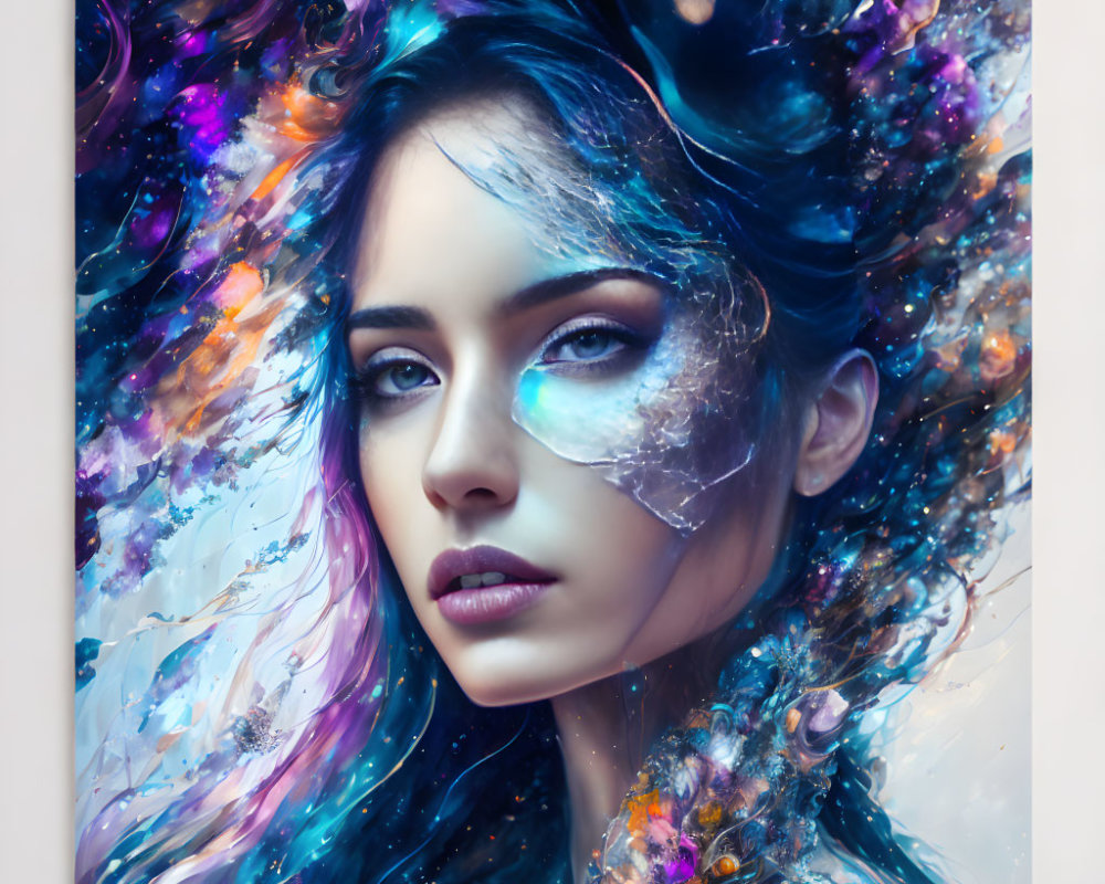 Colorful Cosmic Hair and Makeup Theme in Digital Art