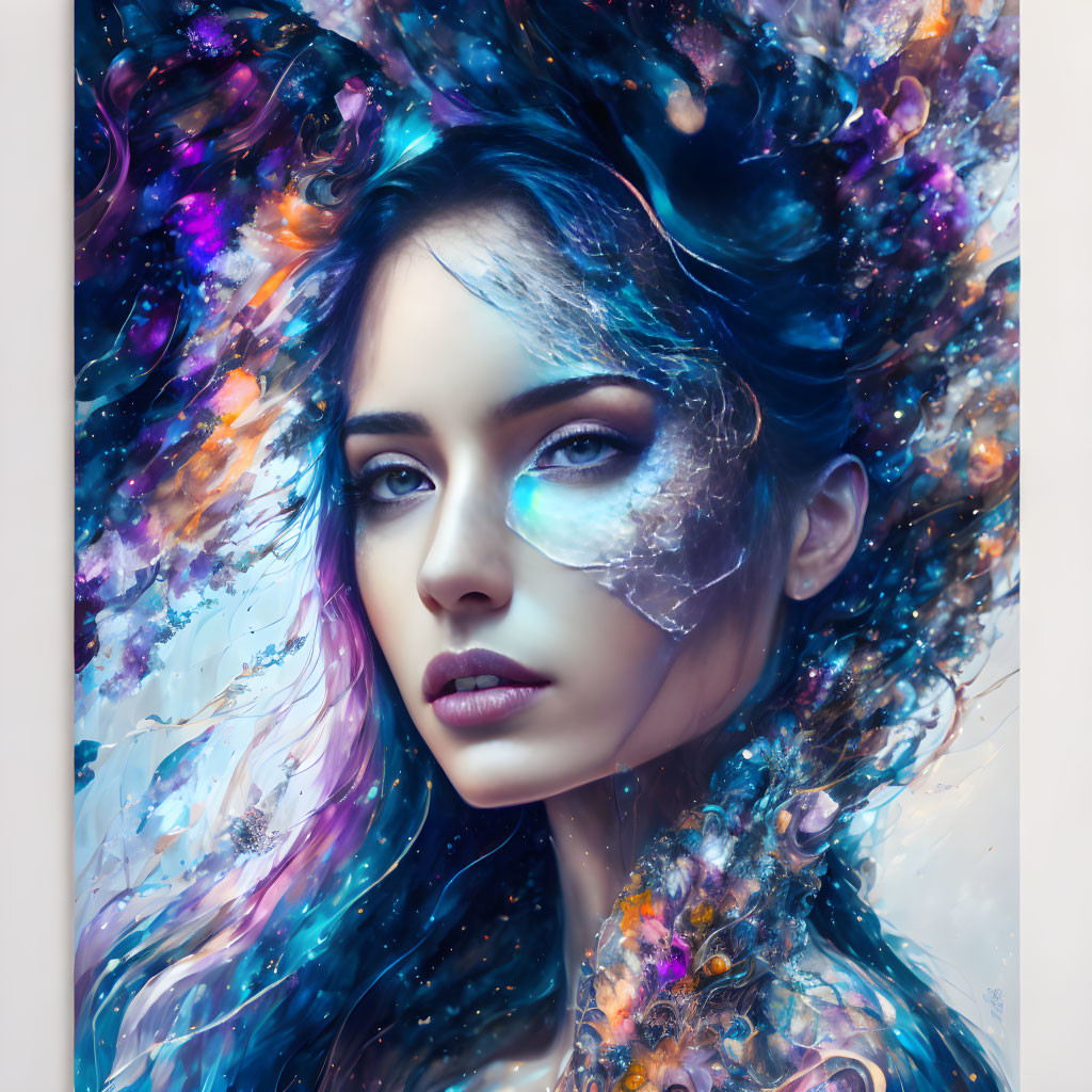 Colorful Cosmic Hair and Makeup Theme in Digital Art