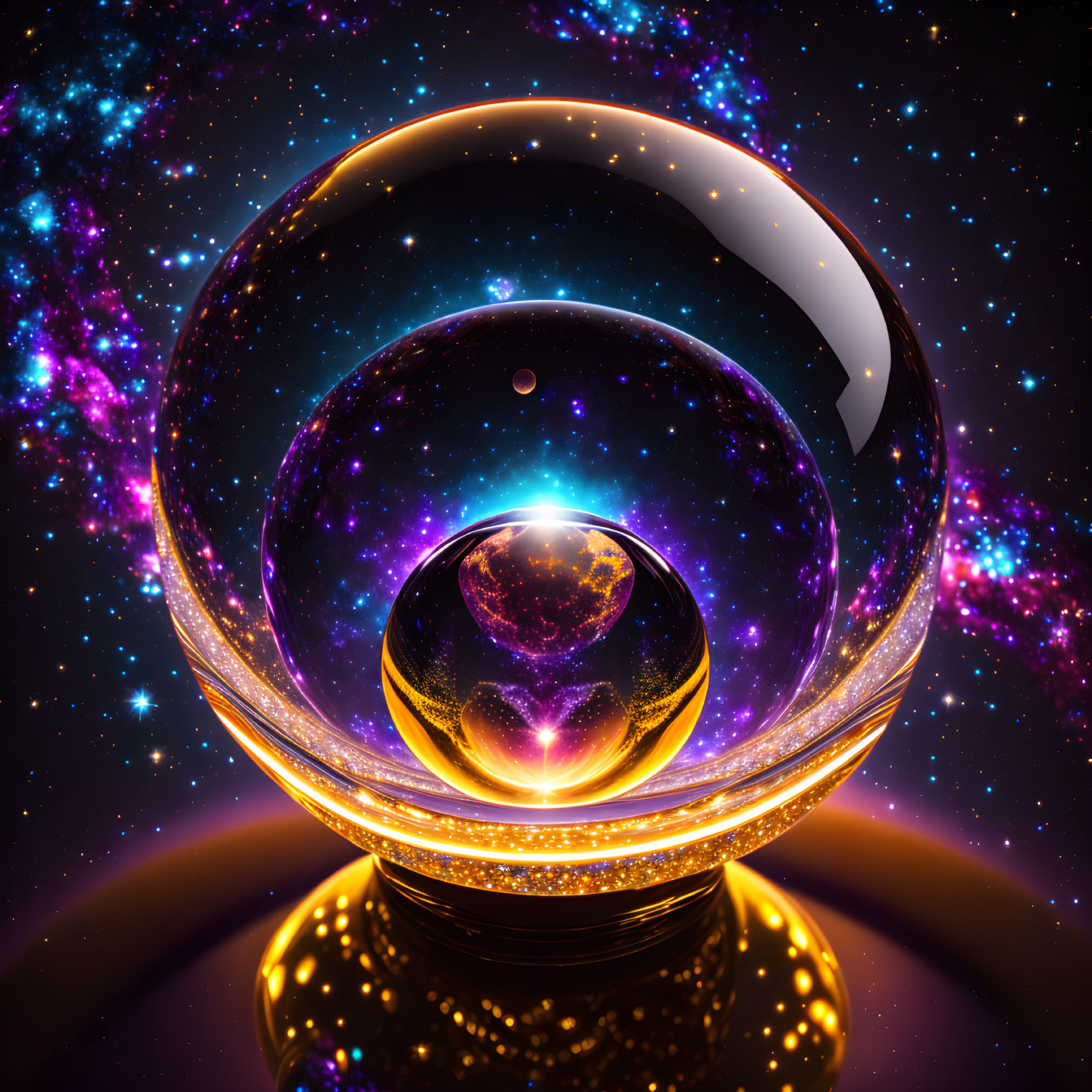 Digital Art: Nested Transparent Spheres on Cosmic Starfield