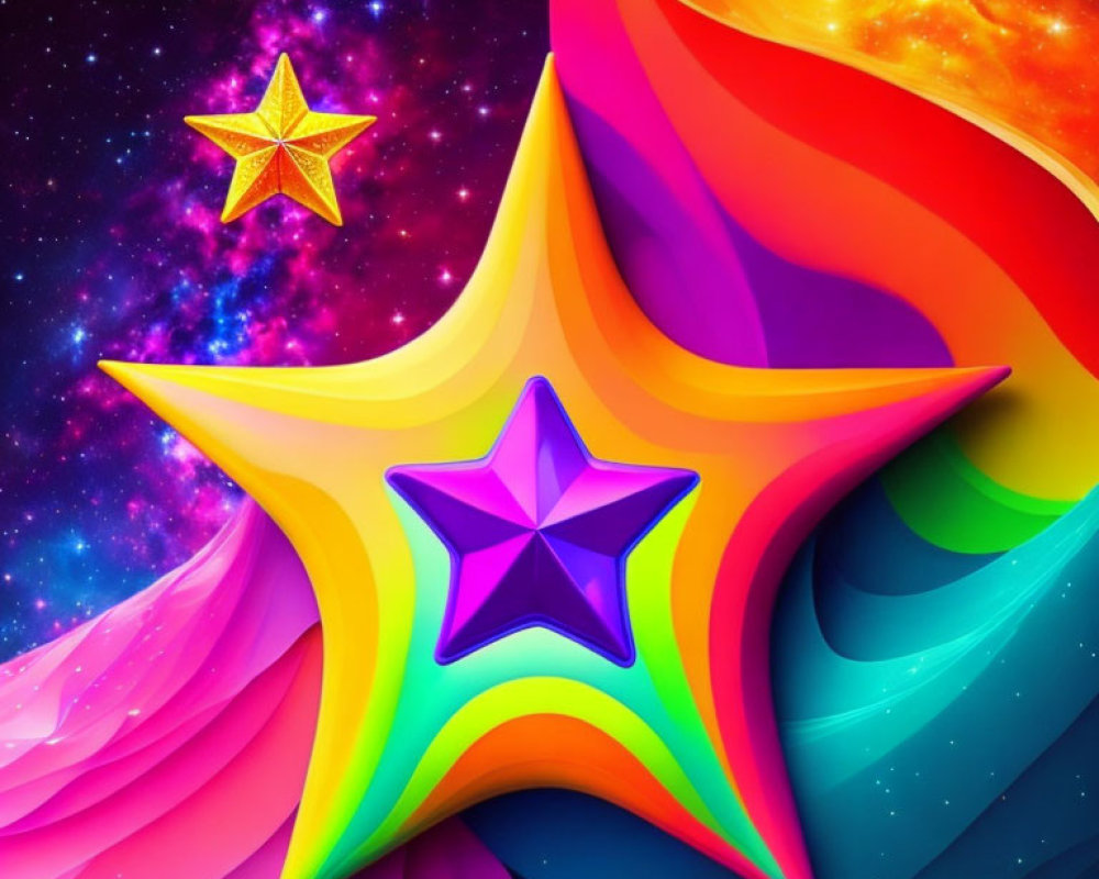 Colorful Abstract Image with Swirling Patterns and Cosmic Stars