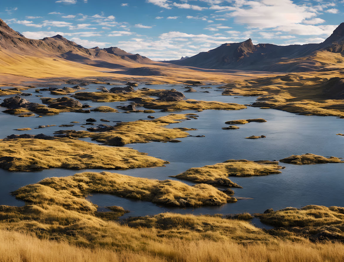 Tranquil Highland Wetland with Rolling Hills