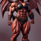 Muscular fantasy warrior in dark armor with winged shoulder pads and sword