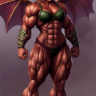 Muscular female warrior with wings in armor gauntlets and bikini top