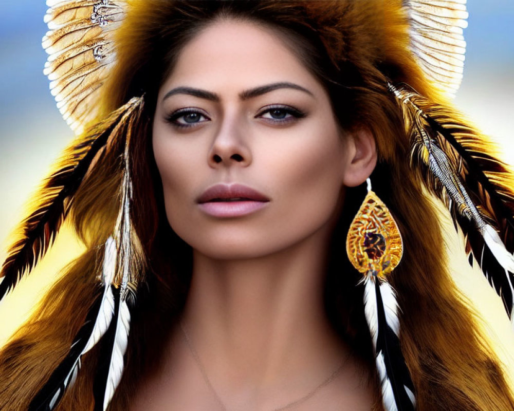 Striking Woman in Native American-Inspired Headdress