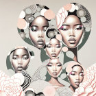 Multiple Pastel Faces Entwined with Floral Elements