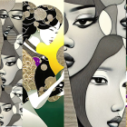 Stylized Female Figures in Purple, Yellow, and Green Palette