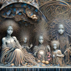 Detailed 3D artwork of ethereal female figures with intricate hair and celestial motifs